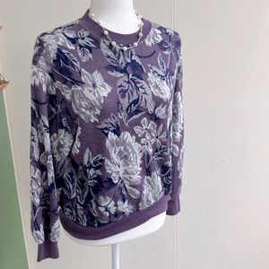 Vintage 80s 90s Purple and Grey Feminine Floral Lightweight Comfy Sweatshirt